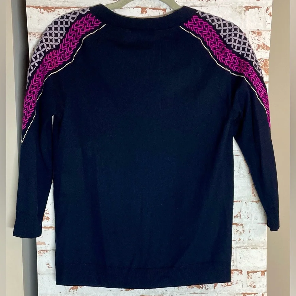 J. Crew Navy Sweater with Pink Geometric Design